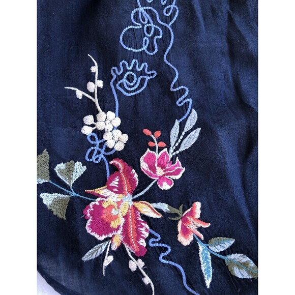 JOHNNY WAS Floral Embroidered Navy Tunic Shirt Top Boho Chic Size Large - Picture 7 of 12